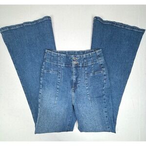 Forever 21 High Waist Bell Bottoms Jeans Womens 26 25X32 Retro 70s Denim Boho EC